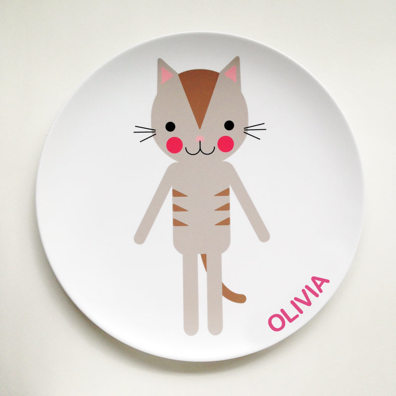 Personalized Dylbug Cat Plate with your child's name. Making meal time fun and stress free for active kids and picky eaters.
