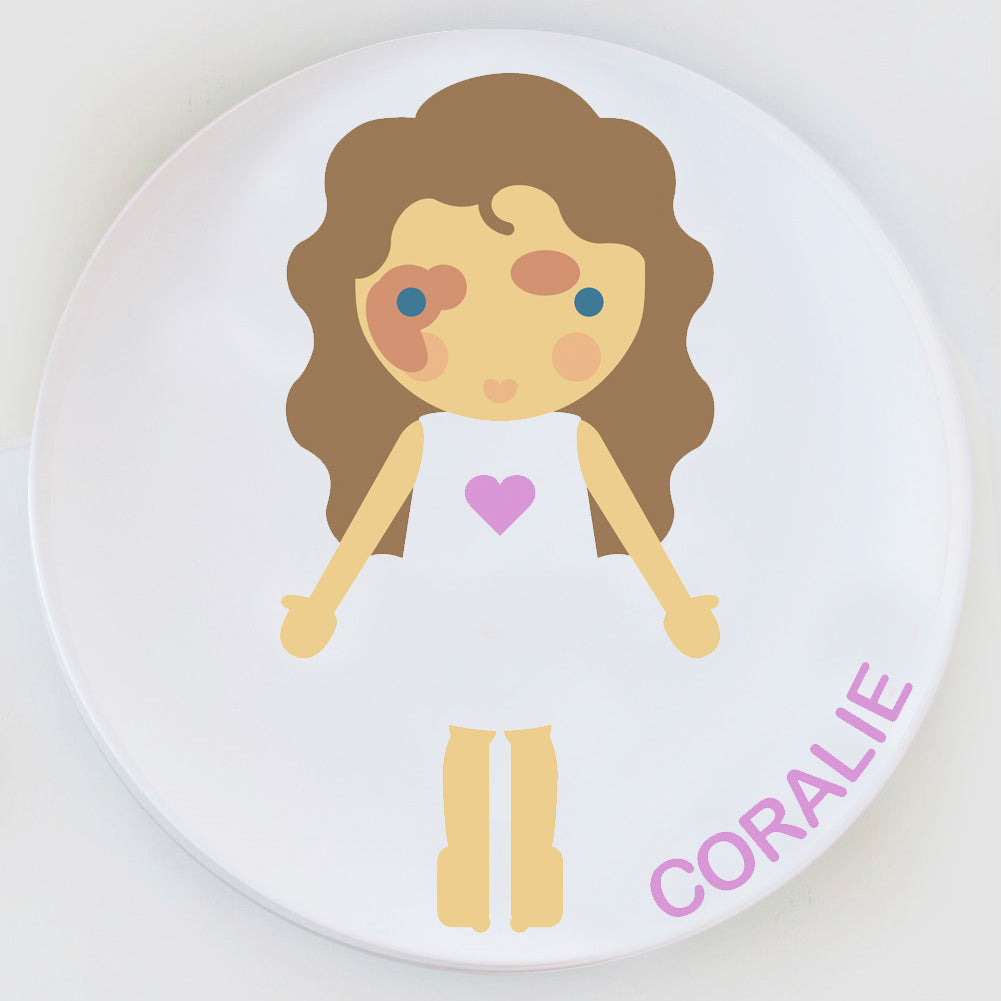 Personalized little girl plate with birthmark.