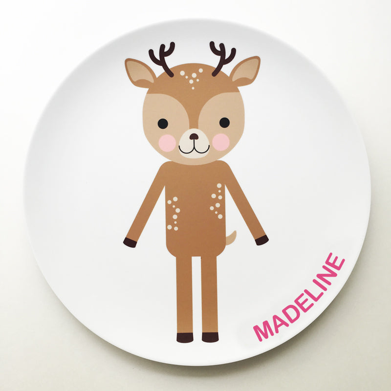 Personalized Dylbug Deer Plate with your child's name. Making meal time fun and stress free for active kids and picky eaters.