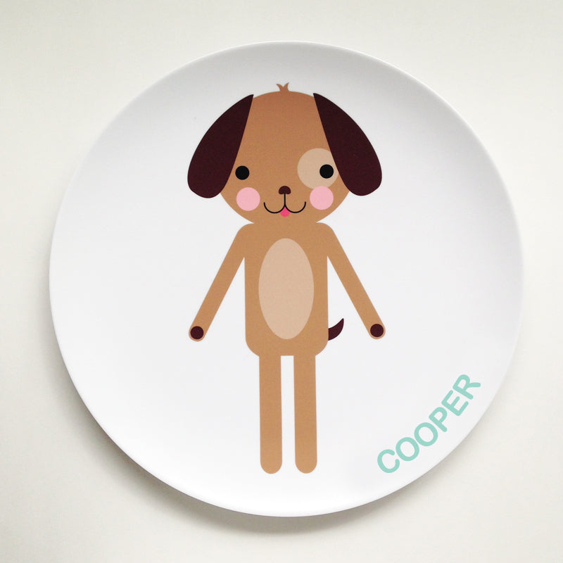 Personalized Dylbug Dog Plate with your child's name. Making meal time fun and stress free for active kids and picky eaters.