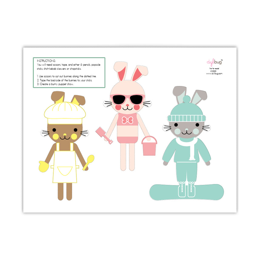 Bunny Pencil Puppets Printable by Dylbug