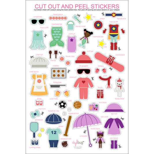 Dylbug Paper Dolls Sticker Sheet. perfect for the creative sticker loving kid in your life.