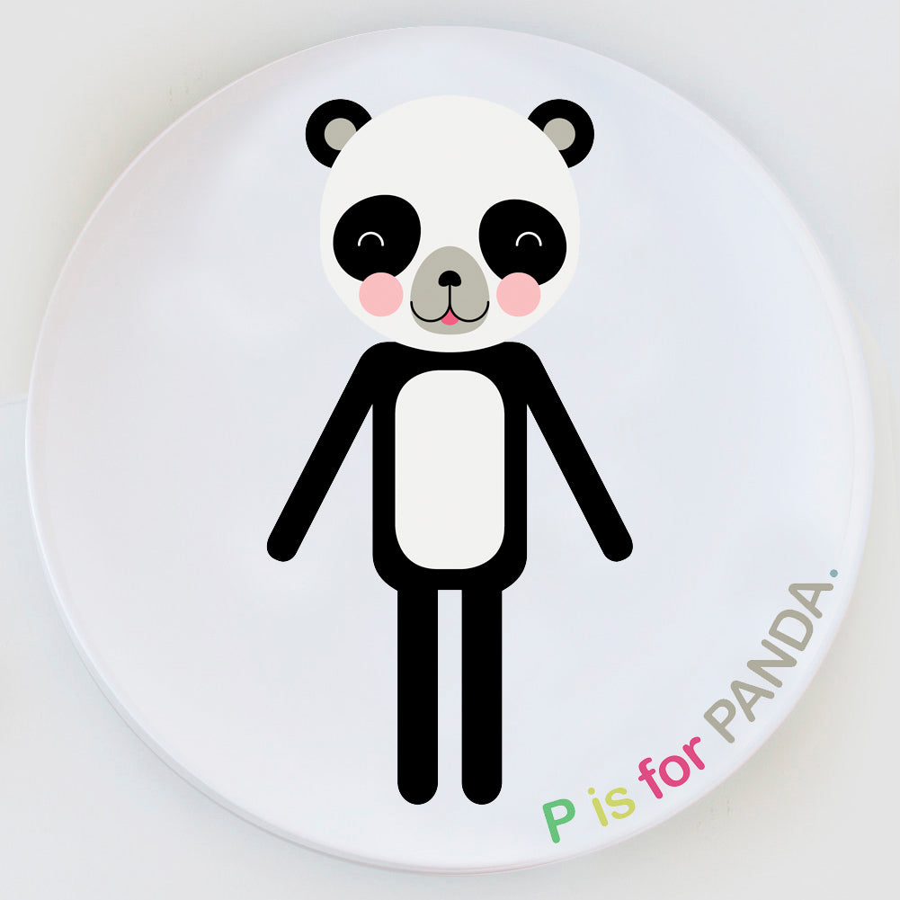 Custom Dylbug Panda Plate with P is for Panda design.perfect for kids of all ages and picky eaters alike making meal time fun and stress free