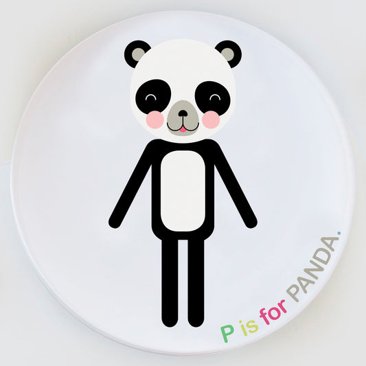Custom Dylbug Panda Plate with P is for Panda design.perfect for kids of all ages and picky eaters alike making meal time fun and stress free
