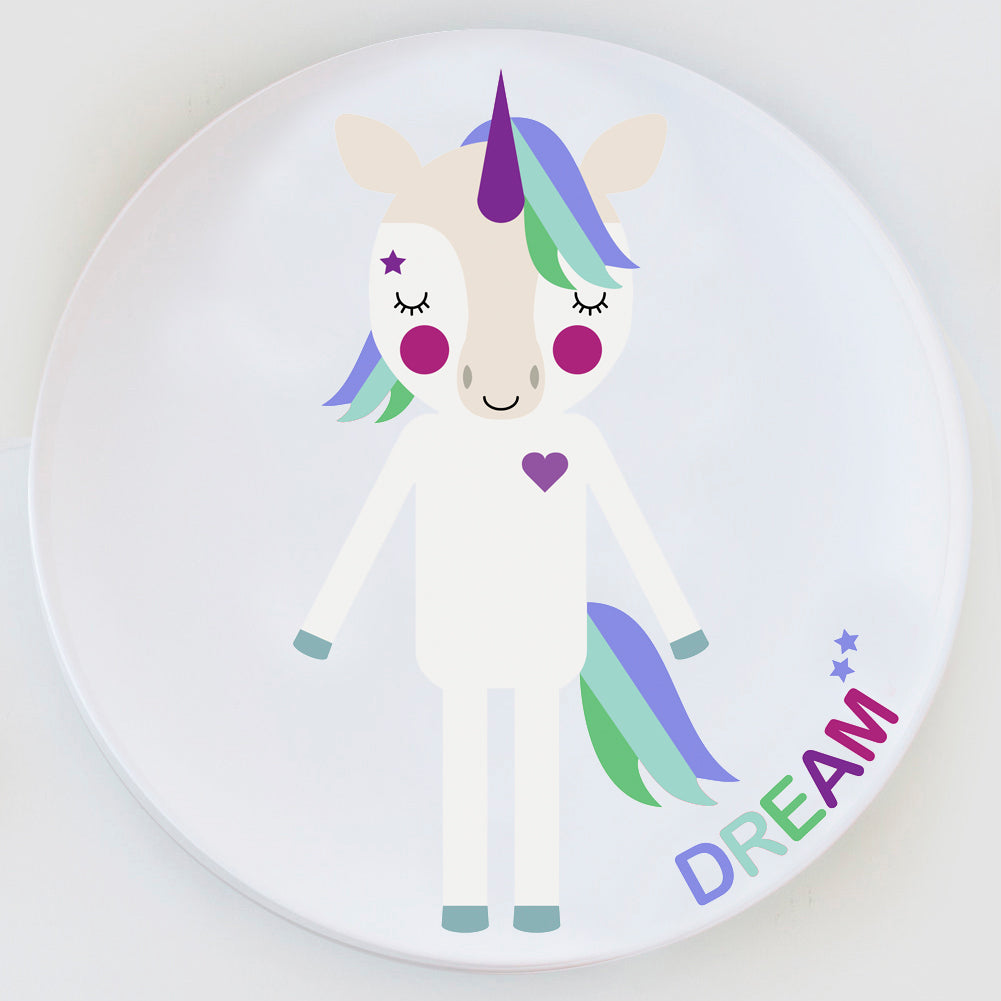 Dylbug Unicorn Blue Plate with dream design or personalize with your child's name