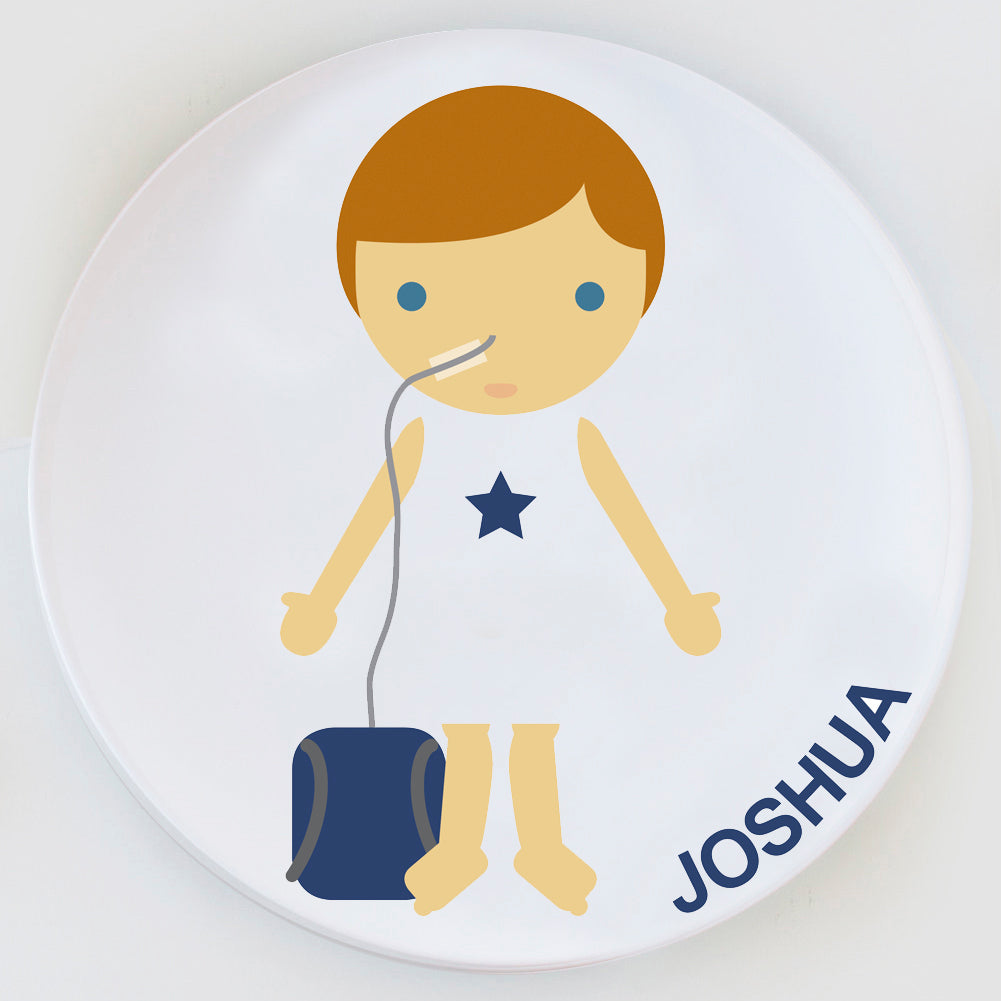Personalized boy plate with NG tube nasogastric