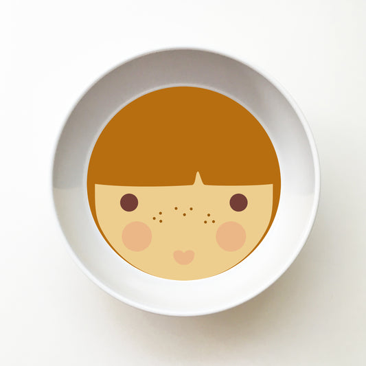 Dylbug litlle me girl face plate with short hair and freckles perfect bowl for the kids in your life