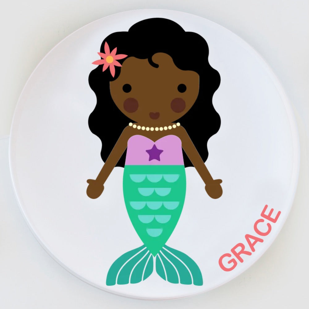 Mermaid plate with green tail. Dylbug little me .Customize to look just like the little girl in your life.