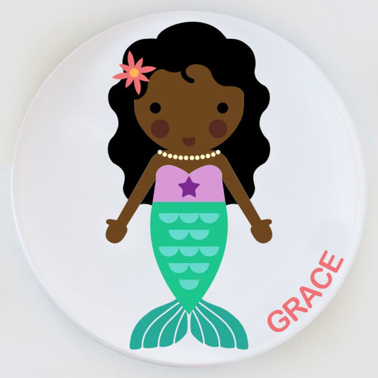 Mermaid plate with green tail. Dylbug little me .Customize to look just like the little girl in your life.