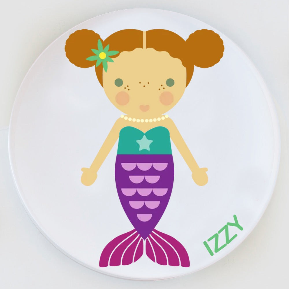 Mermaid plate with purple tail.. Dylbug little me  Customize to look just like the little girl in your life.