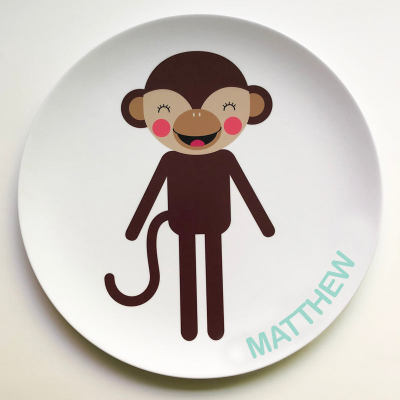 Personalized Dylbug Monkey Plate with your child's name. Making meal time fun and stress free for active kids and picky eaters.