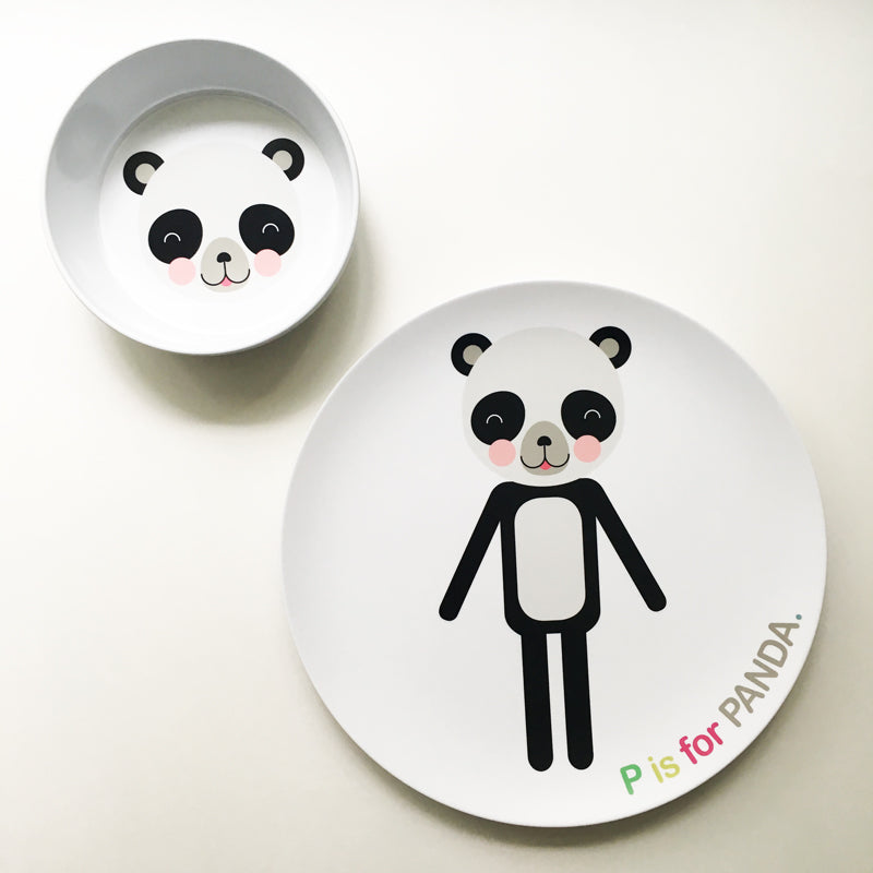 Dylbug personalized Panda plate and bowl set for kids. Great gift for toddlers, picky eater s and kids of all ages.