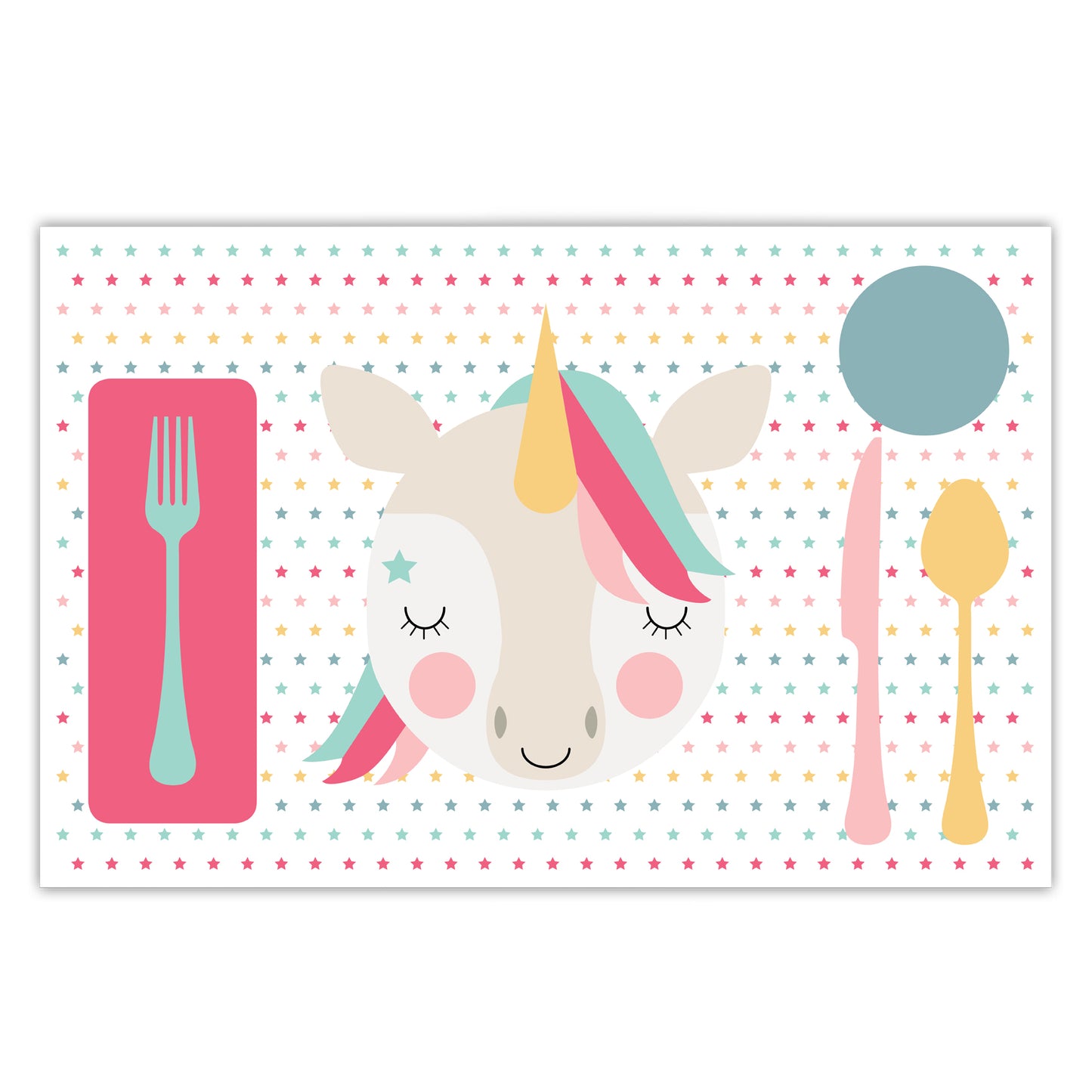 Dylbug Unicorn Placemat - front side with unicorn face