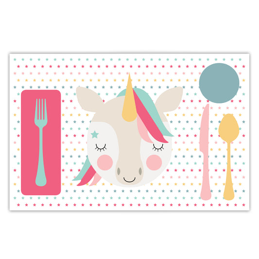 Dylbug Unicorn Placemat - front side with unicorn face