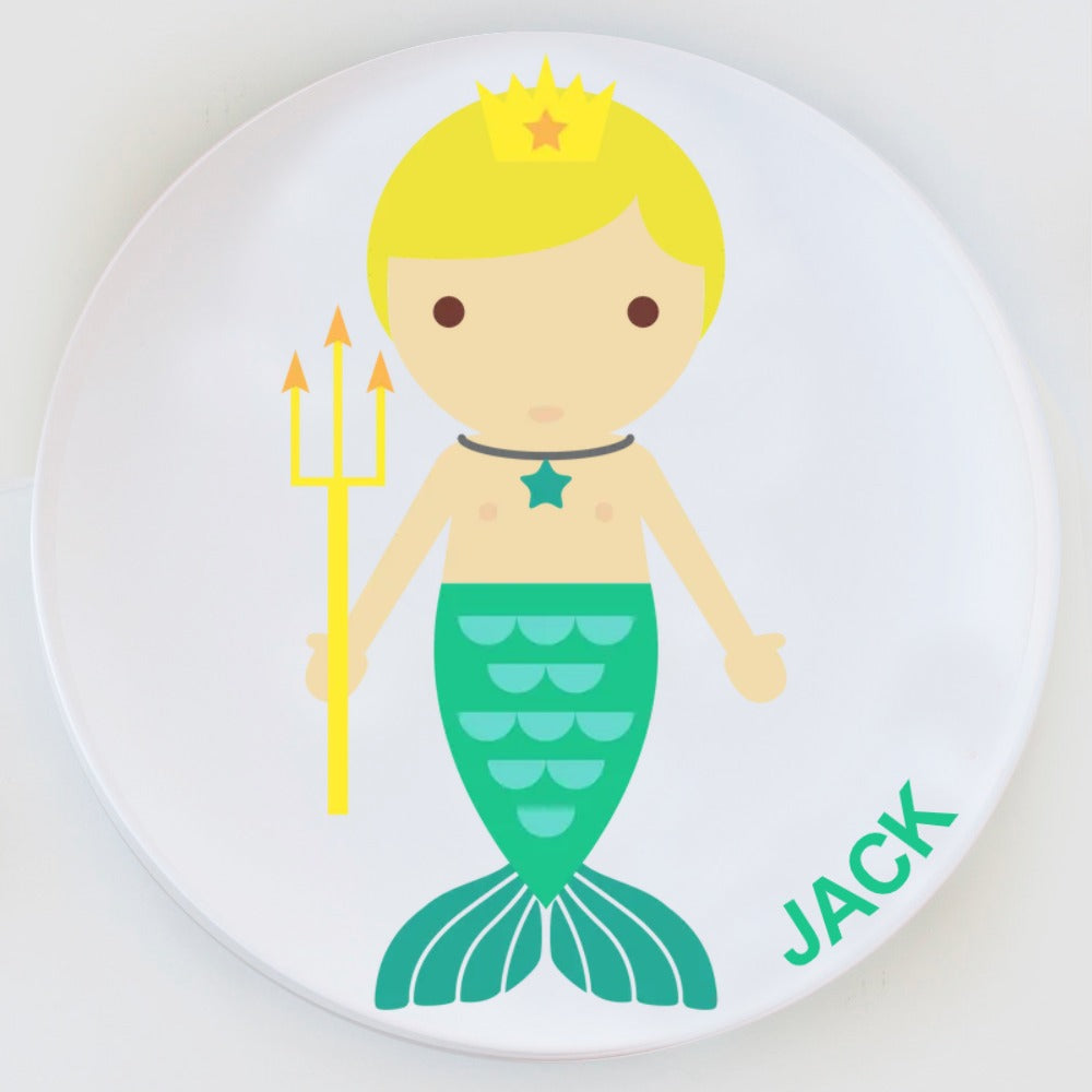 Dylbug little me Merman plate with green tail. Customize to look just like the little boy in your life.